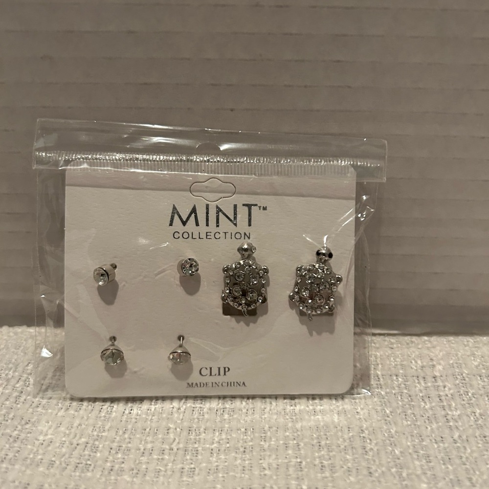 Mint Collection  Set of 3 Silver Tone Earrings (1)Clip & (2) Pierced Earrings